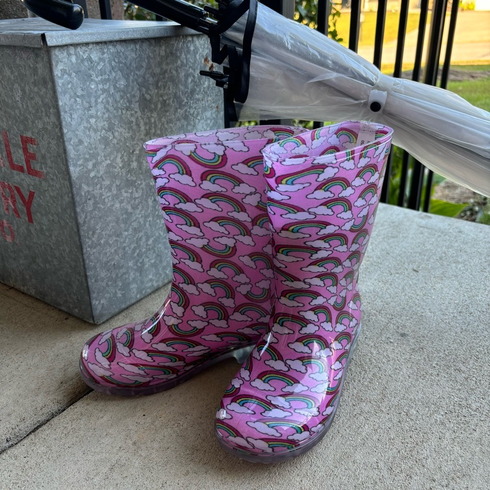 Capelli Girls Glitter Waterproof Rain Boots for Girls Sparkle Rainbow
